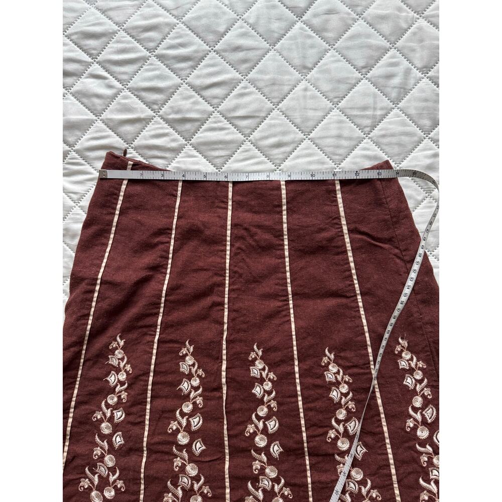 AZwell Linen Blend Embroidered Cottagecore Midi Skirt Brown Boho Prairie M - Picture 10 of 10